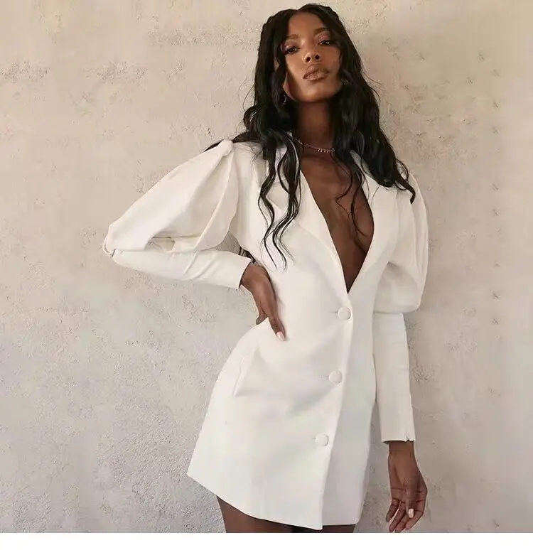 Новое женское белое модное платье с v-образным вырезом и длинным рукавом Vestidos вечернее облегающее платье