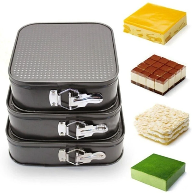 

3Pcs/Set 8/9/10 Inches Square Carbon Steel Non Stick Spring Form Cake Baking Tray Cheesecake Pan Mold Bakeware Kitchen Tools