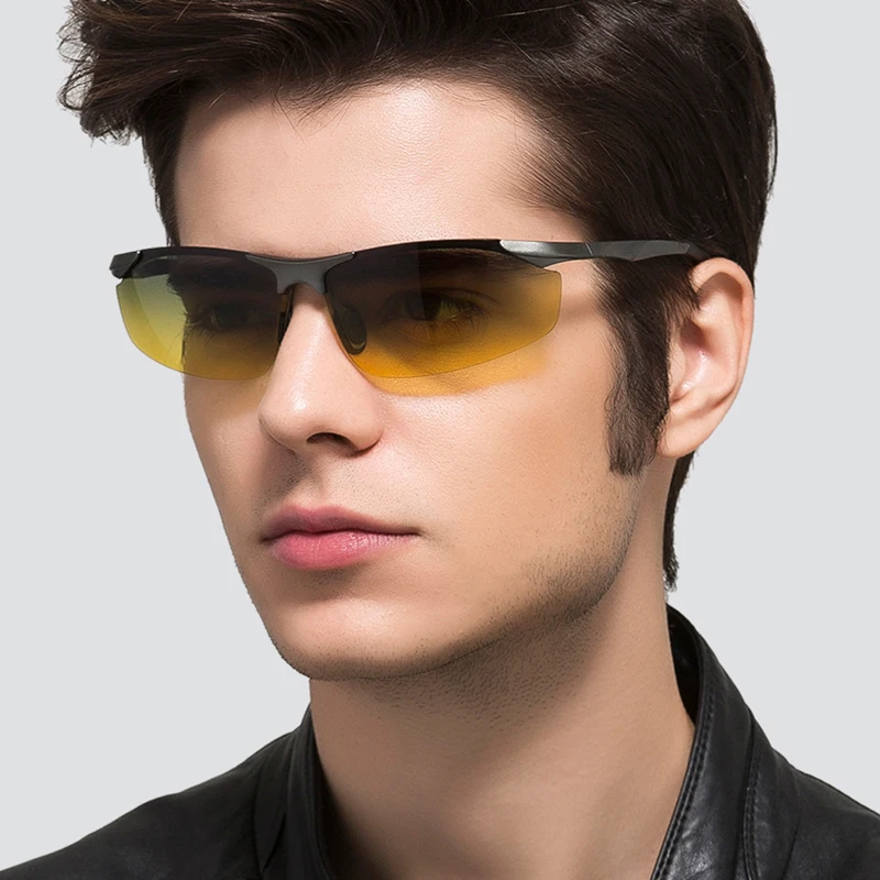 KATELUO Day Night Vision Men's Anti-glare Rimless Polarized UV400 Sunglasses for Driving 2173