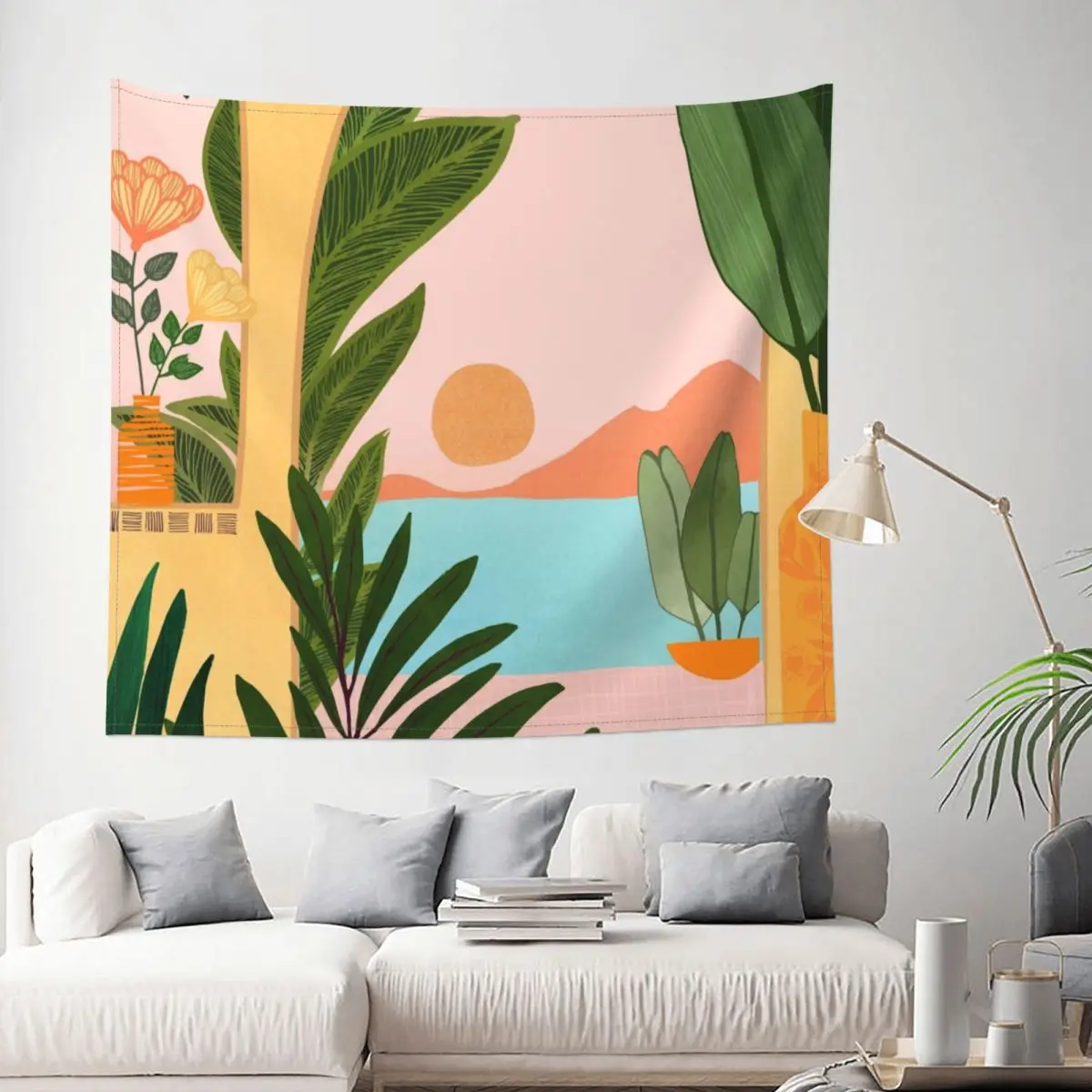 Moroccan Coast Landscape Illustration Tapestry Hippie Polyester Wall Hanging Home Decor Curtain Retro Blanket | Дом и сад