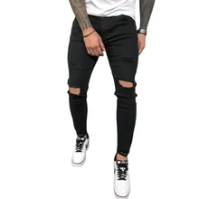 Pantalones vaqueros rasgados elásticos perforados para hombre, Jeans de moda con agujeros, Jeans de Color sólido para novio, otoño