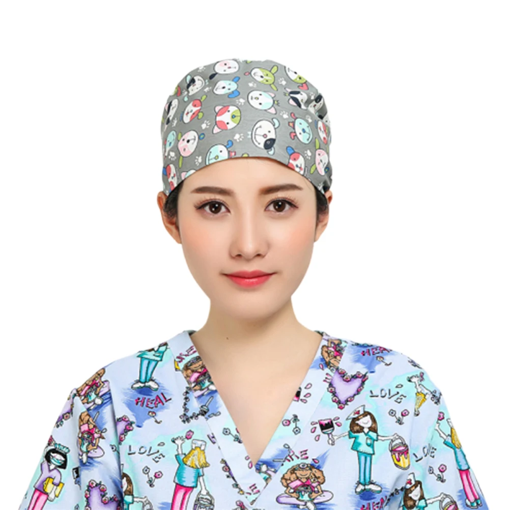 

1pc Surgical Cap Round Comfortable Dog Print Cotton Nurse Cap for Doctor