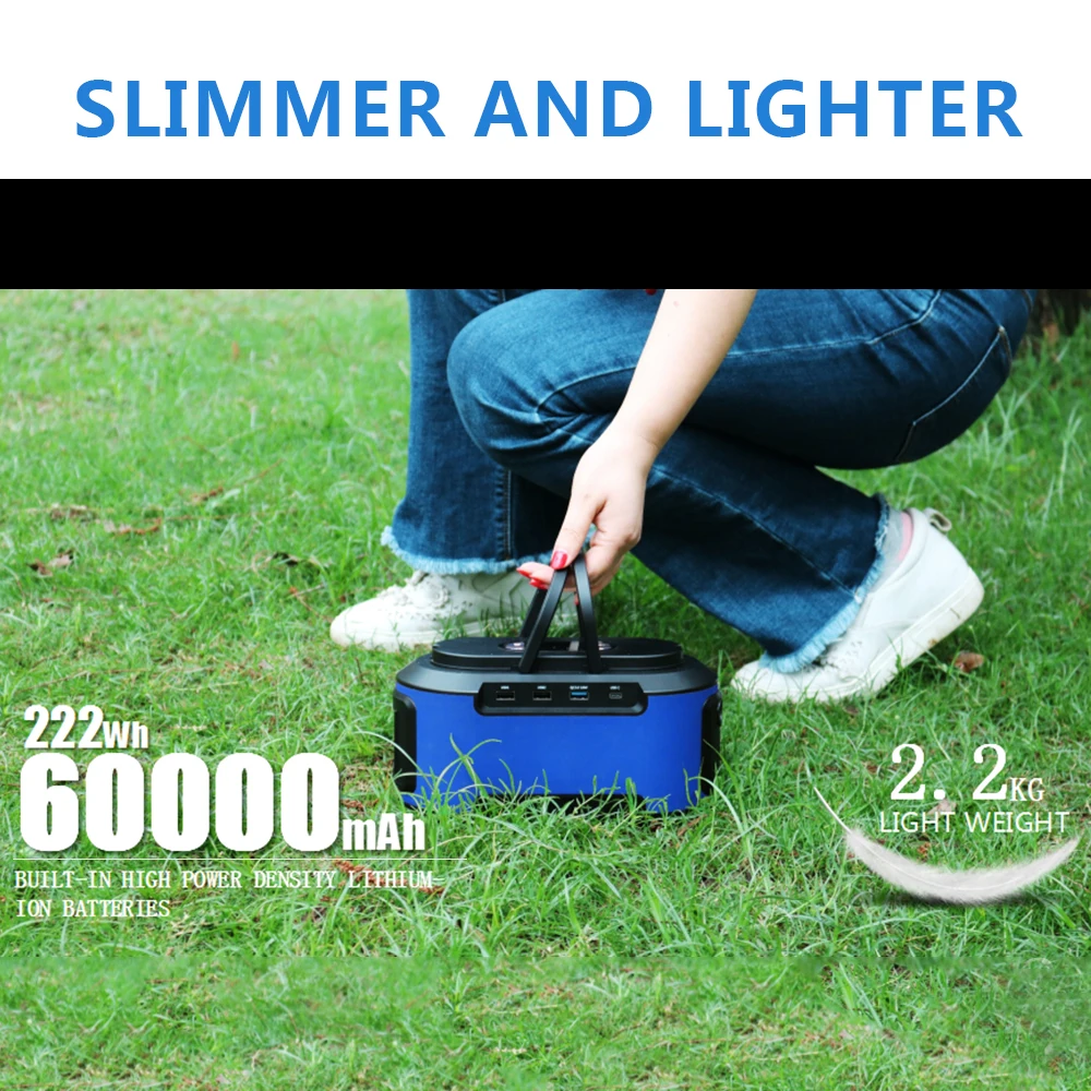 US $126.80 Portable 222Wh Power Station Mini Solar Generator 60000 Mah Large Battery Capacity DC 15V3A Fash Charging AC 200300W With LED