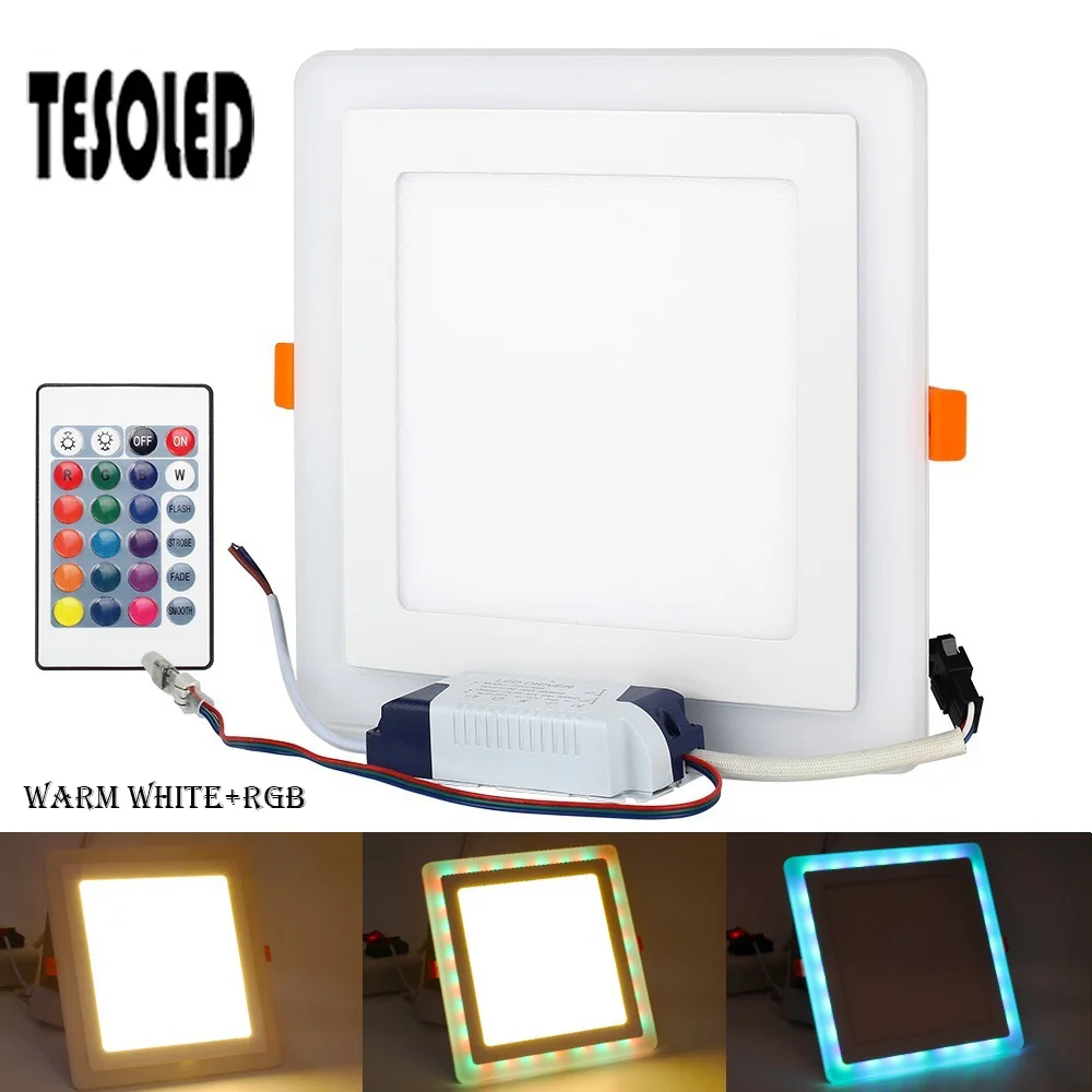 

Square LED Panel Light Recessed Kitchen Bathroom Ceiling Lamp LED Downlight Warm White/Cool White +RGB With remote control 8.16