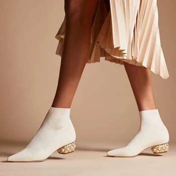 

Elegant Elastic Ankle Boots Autumn Brand Design Pointed Toe Women Shoes Solid Colors Boots Female