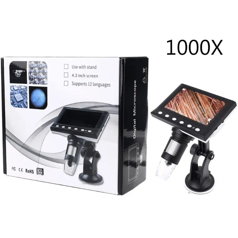 

1000X Digital Microscope Magnifier Video Camera 4.3\" LCD Rechargeable Microscope