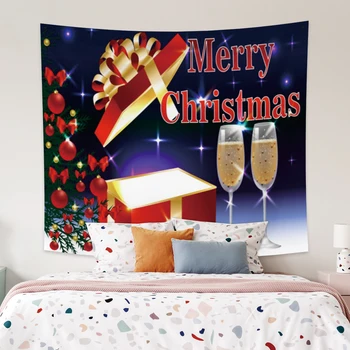 

Laeacco Fashion Tapestry Merry Christmas English Printing Champagne Colored Balls Pendant Wall Hangings Home Living Room Decor