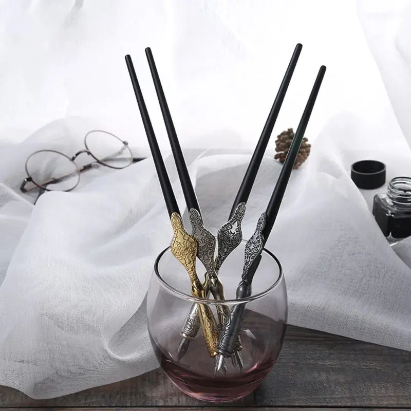

1PC Metal Carved Craft Script Antique Dip Pen Oblique Calligraphy Pen Holder