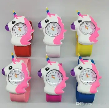 

3D Cartoon Unicorn Kid Watches colorful Slap Watches Casual Quartz Wristwatch soft silicone candy jelly children sports watches