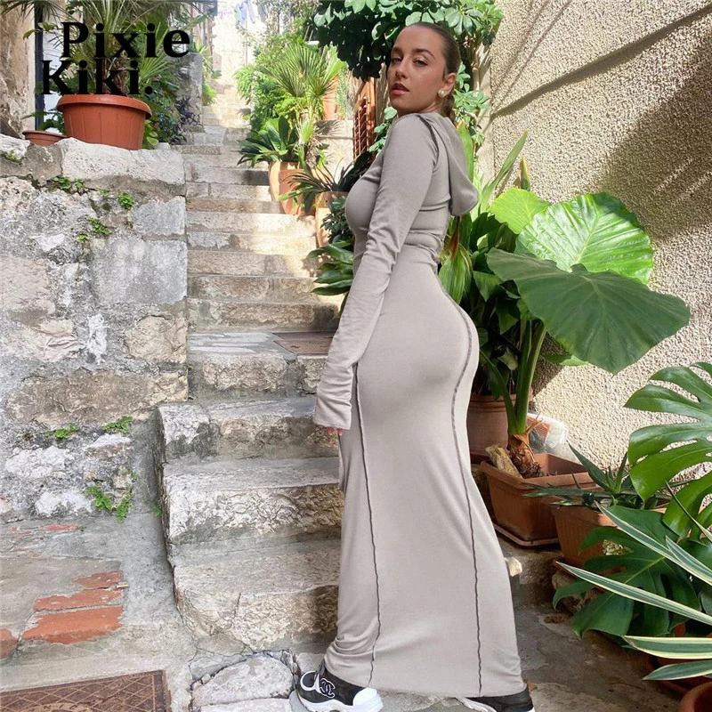 bodycon hooded maxi dress