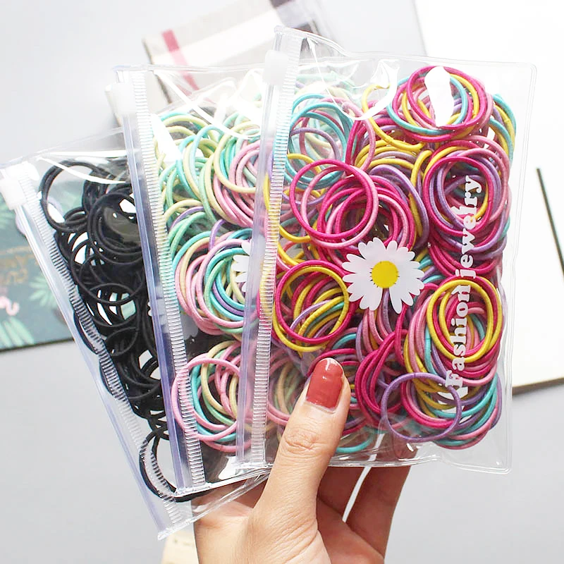 100Pcs/Set Children Girls Hair Bands Candy Color Hair Ties Colorful Basic Simple Rubber Band Elastic Scrunchies Hair Accessories