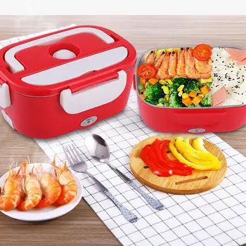 

12V-24V 110V 220V Electric Heated Lunch Box Portable 2 in 1 Car& Home Rice Box Heater Bento Boxes Stainless Steel Food Container