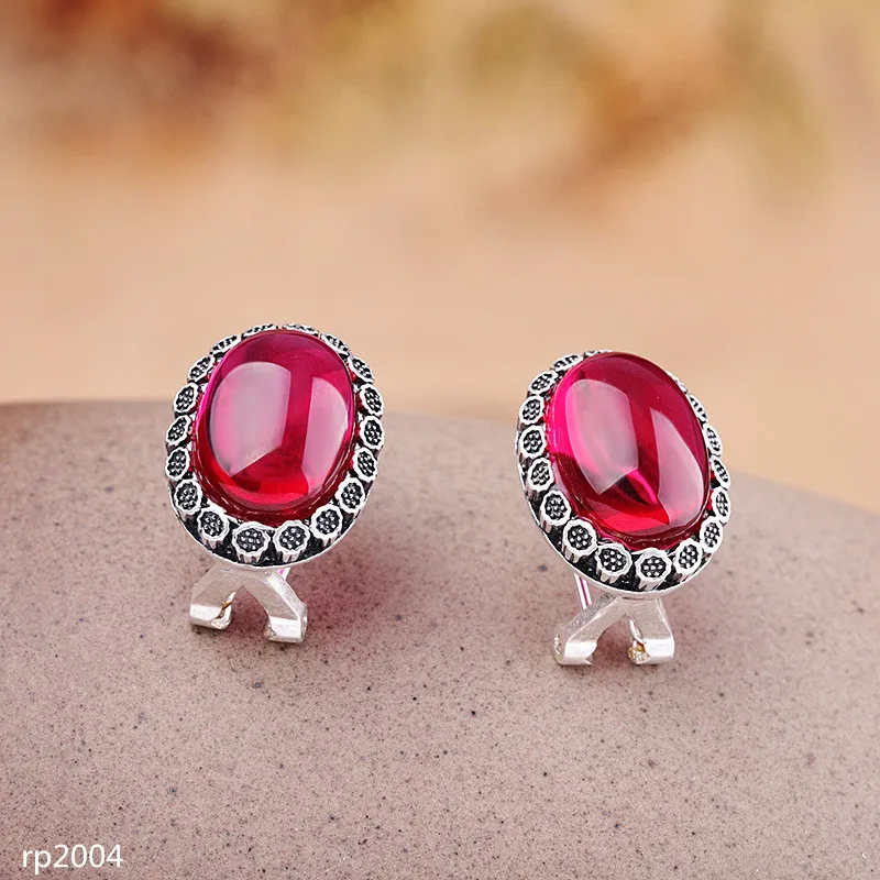 

KJJEAXCMY Fine Jewelry 990 Pure Silver Matte Women's Red Corundum Ear Buckle New