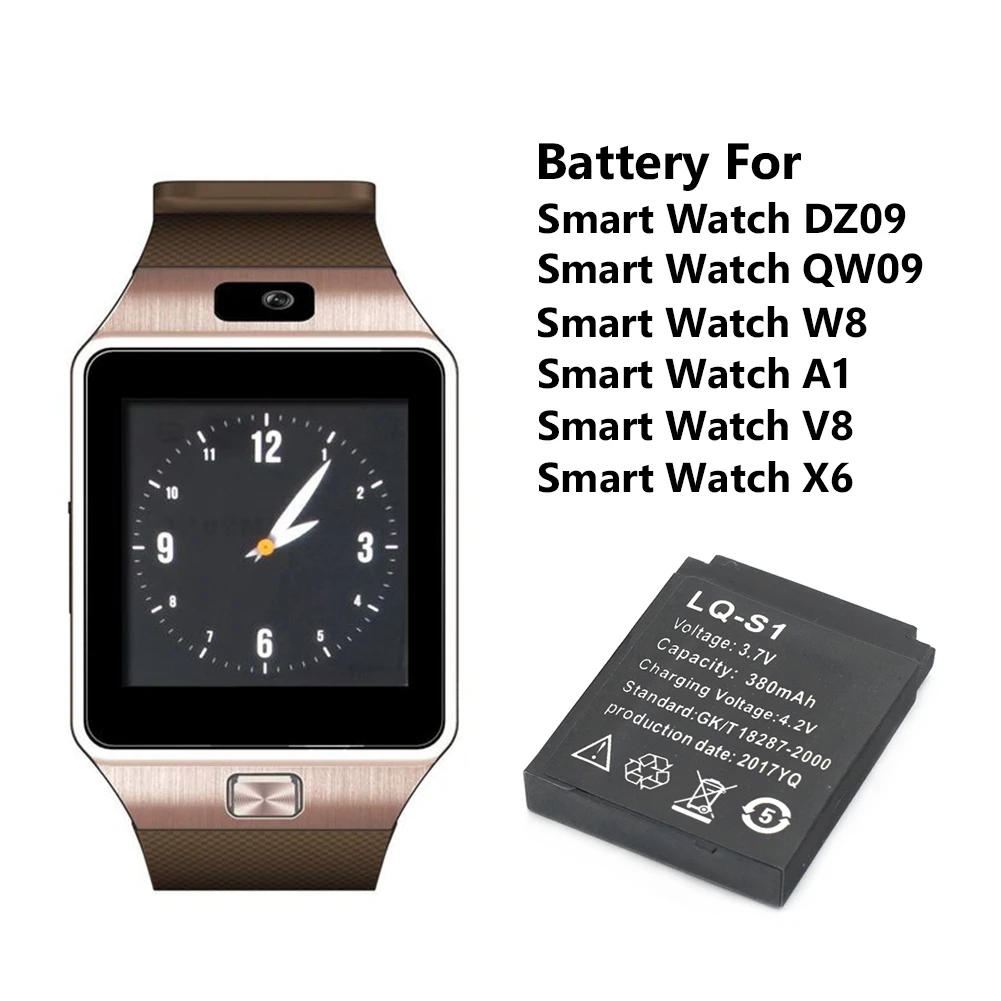 Новинка для DZ09 QW09 W8 A1 V8 X6 Смарт-часы 10 шт LQ-S1 3,7 в 380 мАч литий-ионная аккумуляторная батарея - Цвет: black