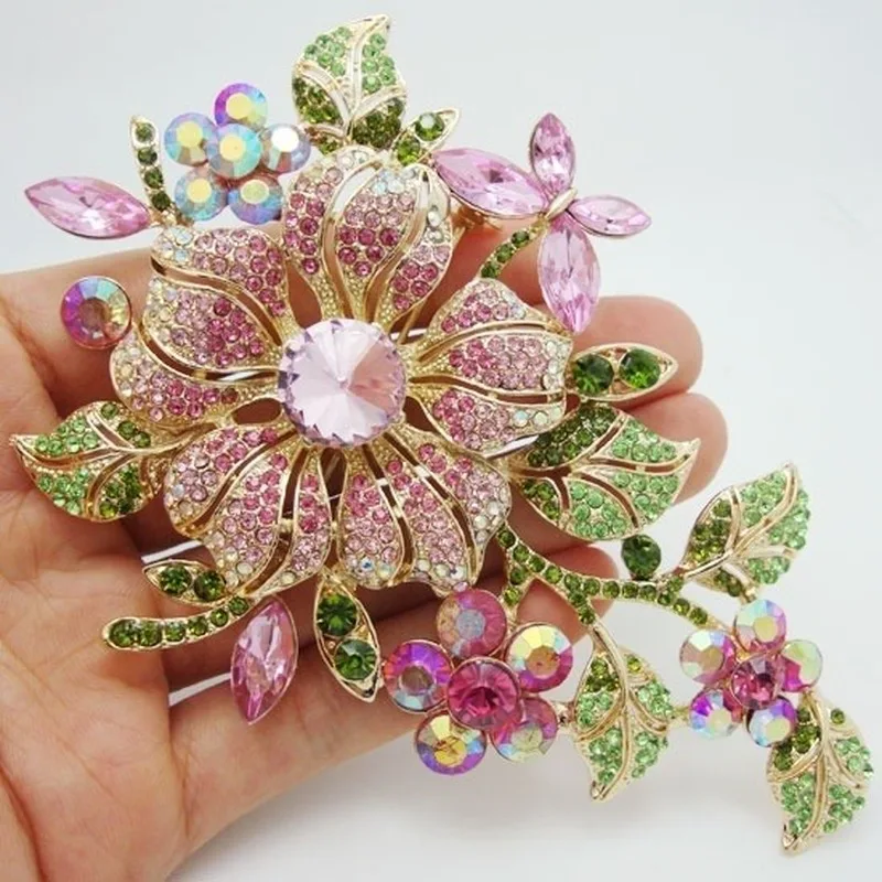 Women Fashion Elegant Crystal Rhinestone Bamboo Plant Brooch Pin Jewelry Gifts 