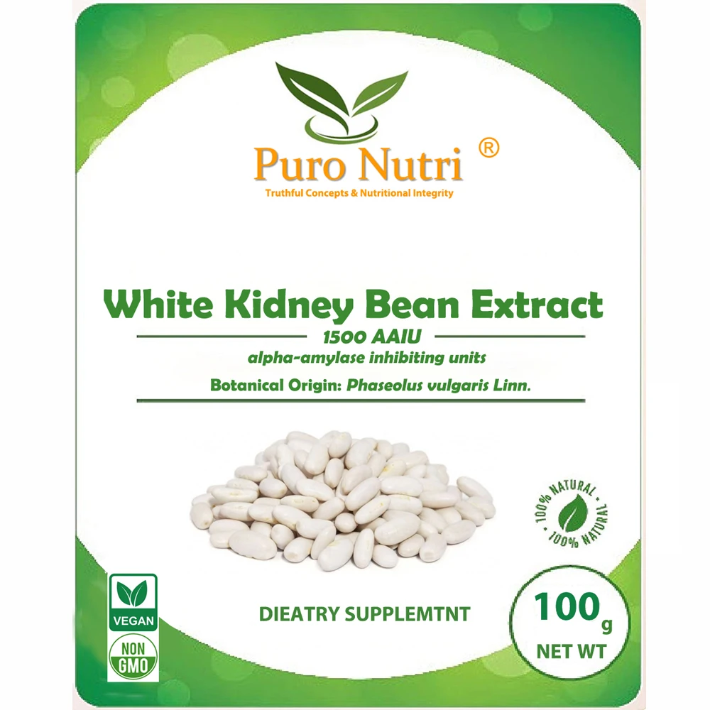 

100% Pure White Kidney Bean Extract Powder 1500 AAIU alpha-amylase inhibiting units Natural Dietary Weight Loss Supplement