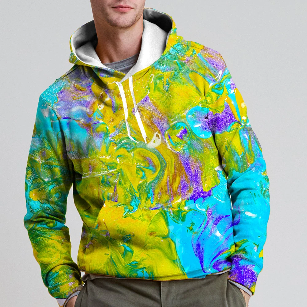 

Men's Rainbow Hooded Psychedelic Graphic Hoodies Abstract Texture Sweatshirt Street Wear Top La Hip Hop Tops 3D Print Top