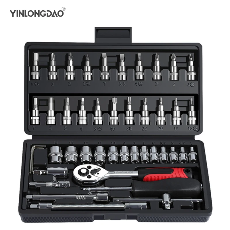 US $40.98 46pcs Car Repair Tool 14 Inch Ratchet Torque Wrench Spanner Screwdriver Socket Set Combo Tools Kit Bicycle Auto Repairing Tool