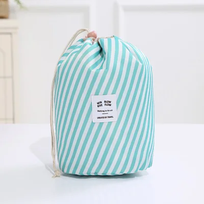Женская косметичка цветной цилиндр Drawstring Водонепроницаемая дорожная косметичка большой емкости Красота Макияж хранение туалетных принадлежностей комплект - Цвет: blue strips