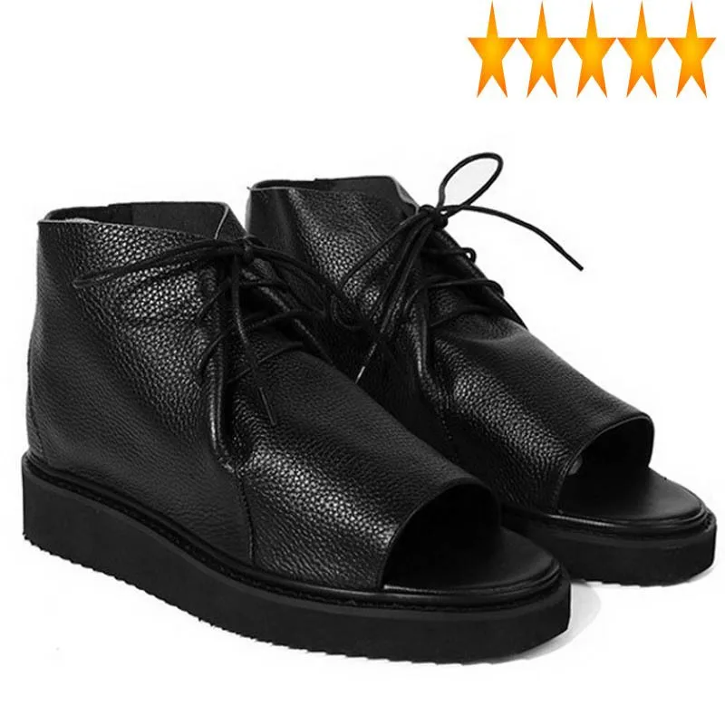 

Beach Summer Black Shoes Men Flip Flops Retro Brand Luxury Cow Leather Casual Design Outdoor Rome Sandals Korean 2021