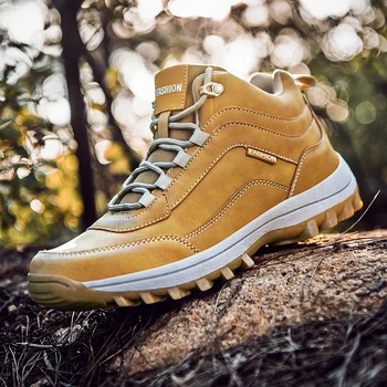 

Brand Winter Men's Boots Waterproof Leather Sneakers Outdoor Non-slip Hiking Boots Comfortable Work Boots Lace-UP Men Shoes