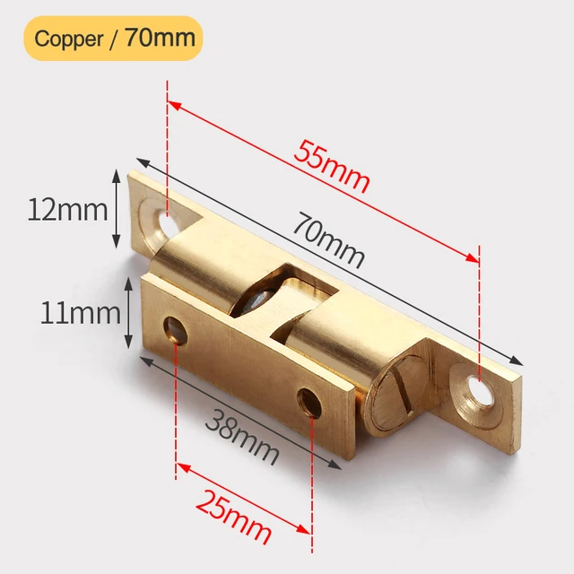 NAIERDI 2PCS Pure Copper Adjustable Cabinet Catches Double Ball Cabinet Closet Latch Clip Door Catches Furniture Fittings Copper 70mm