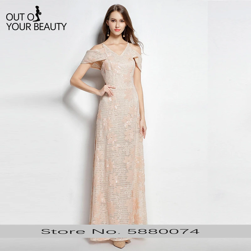 

2020 New High-end Elegant Evening Dress Blue Sequins Spaghetti Straps Applique Back Straps Banquet Long Sexy Chiffon