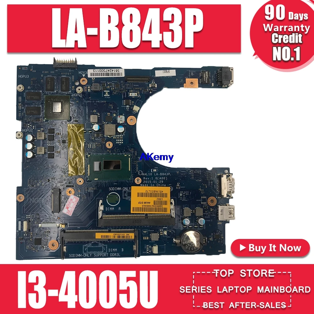 

For Dell Inspiron 15 5458 5558 5758 Laptop motherboard I3-4005U CPU AAL10 LA-B843P CN-07KTXF 07KTXF Mainboard test good