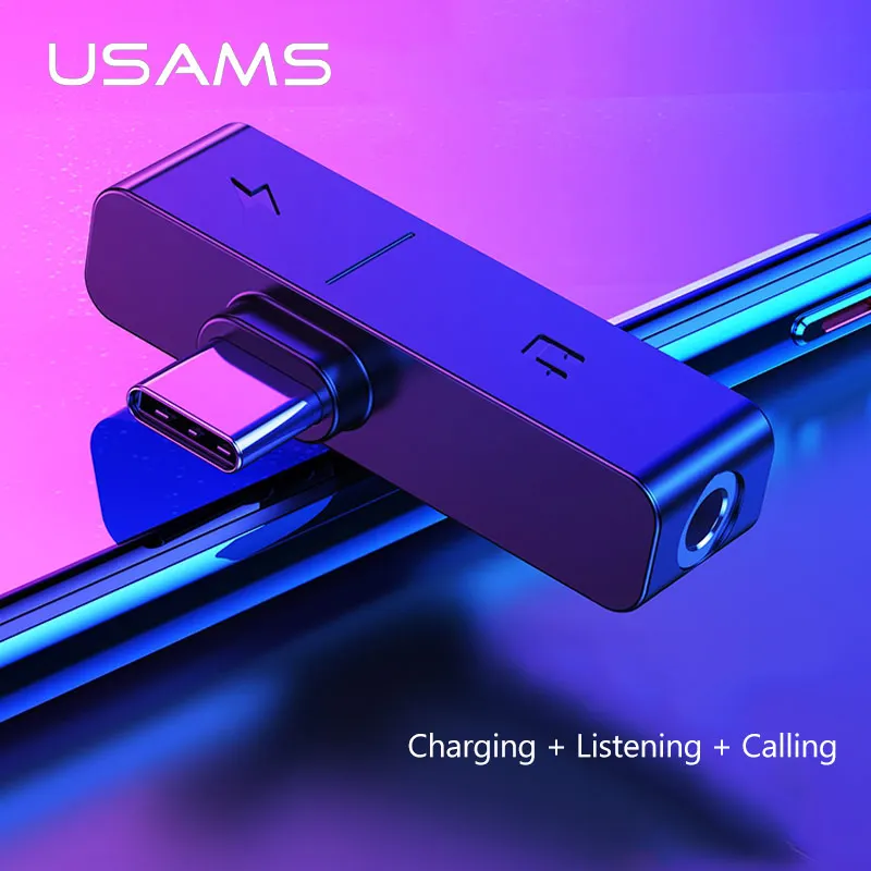 USAMS type C до 3,5 мм адаптер Jack Male to Famale USB C OTG зарядный адаптер для Xiaomi 6 samsung адаптер мобильного телефона