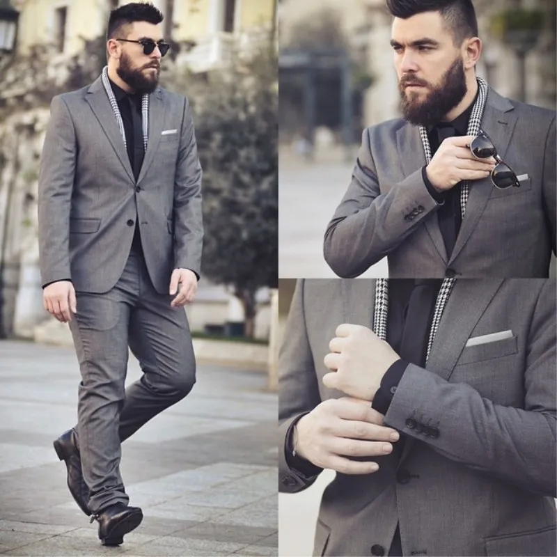

Latest Coat Pant Designs Gray Wedding Suit for Men Custom Formal High Quality Tuxedo Loose 2 Pieces Blazer +pants+tie