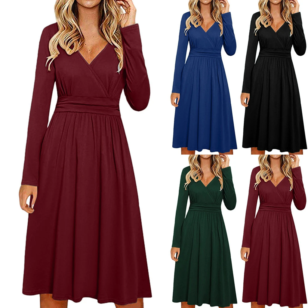 FREE OSTRICH 2019 Autumn Winter Dress Women Long Sleeve Dress Casual Slim Sashes Midi Dress Plus Size Fashion Clothing 930
