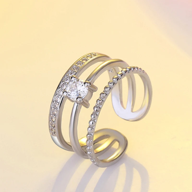 Женское регулируемое кольцо из серебра многослойное с изменяемым размером и