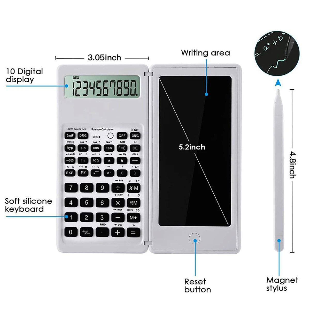 Calculatrice scientifique à écran LCD, pliable, portable, avec tablette  d'écriture, calculatrice mathématique pour étudiants, enseignants, bureau