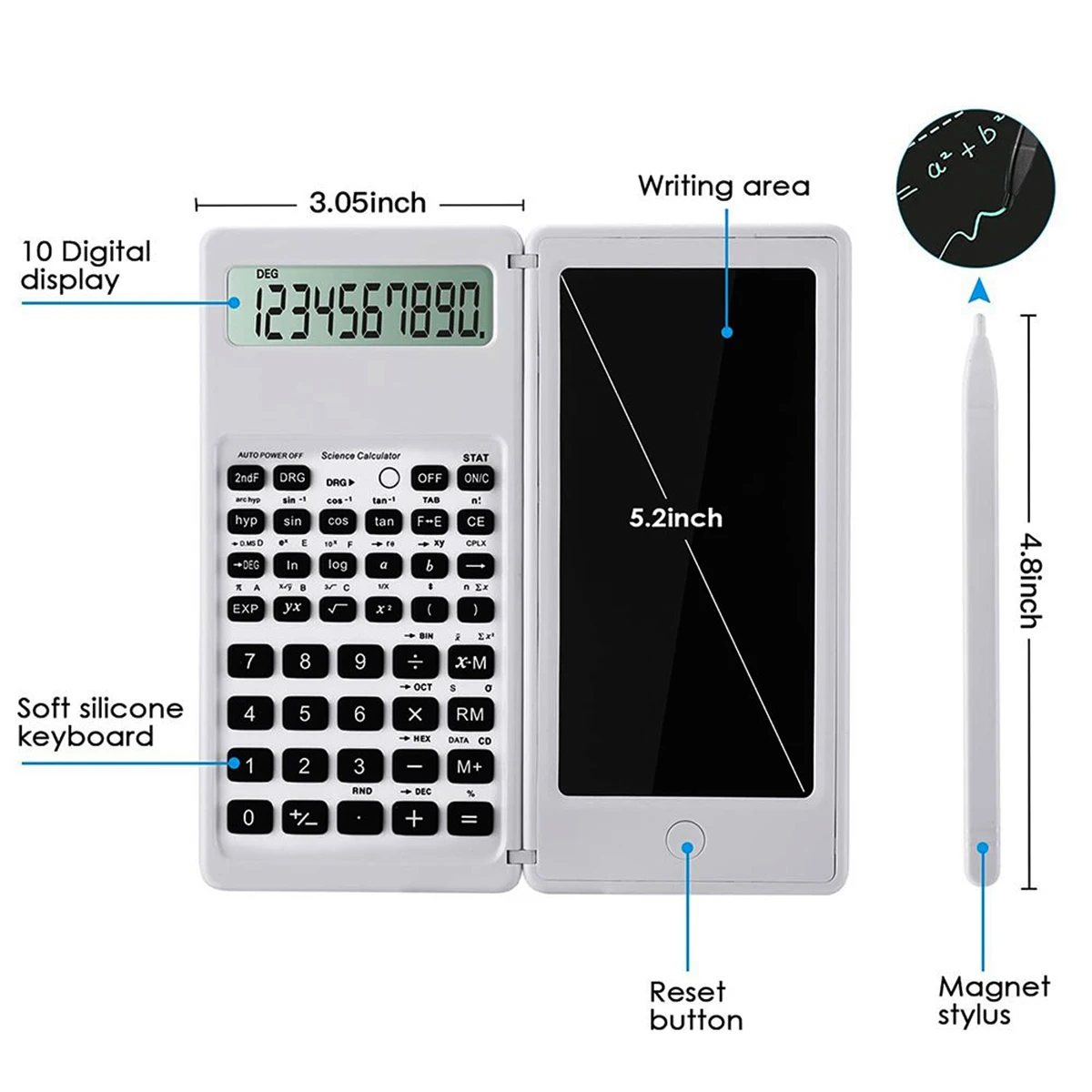 Bloc-notes de calculatrice de base avec tablette d'écriture LCD,  rechargeable, bouton de verrouillage et stylo électronique, affichage à 12  chiffres, également des blocs-notes / mémos / tableaux de planification  sans encre