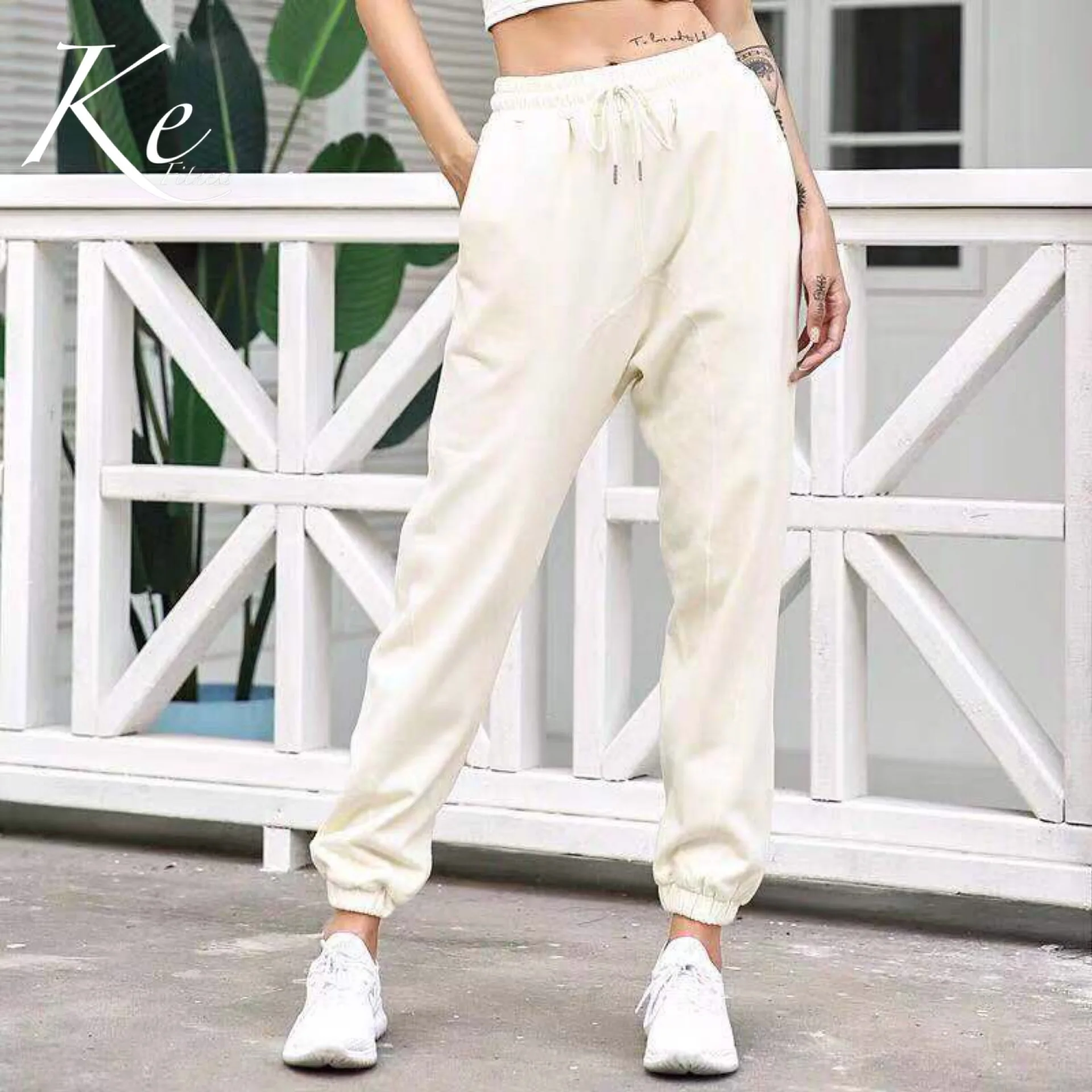 

KE meters white gray autumn and winter beam feet loose casual running fitness dance harem pants women casual sweatpants