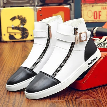 

Spring Men Casual Original Shoes Brand Fashion Buckle Strap And Zip ale Casual Shoes High Top Flats Shoe For Mens Youth Sneakers