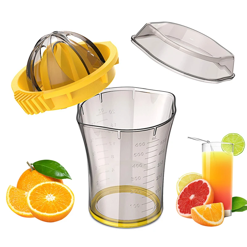 

20Oz Clear Brown Lemon Citrus Squeezer 600ML Manual Lemon Orange Juicer With 2Lids Safety Fast Rotation Hand Press Reamers