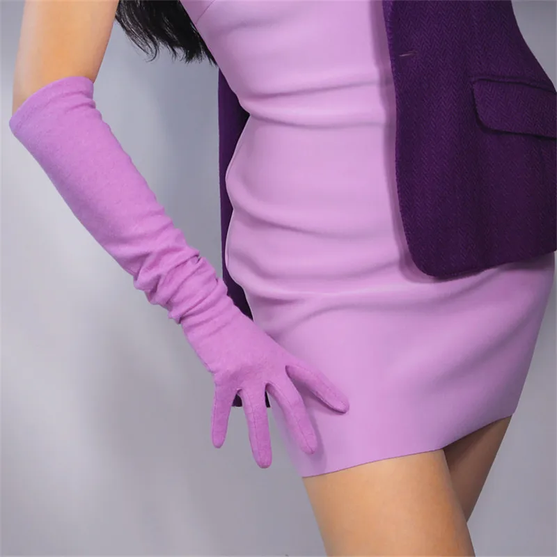 Кашемировые шерстяные женские перчатки 50 см длинные эластичные винтажные Вечерние перчатки Женские Классические французские стильные элегантные TB26 - Цвет: Розово-красный