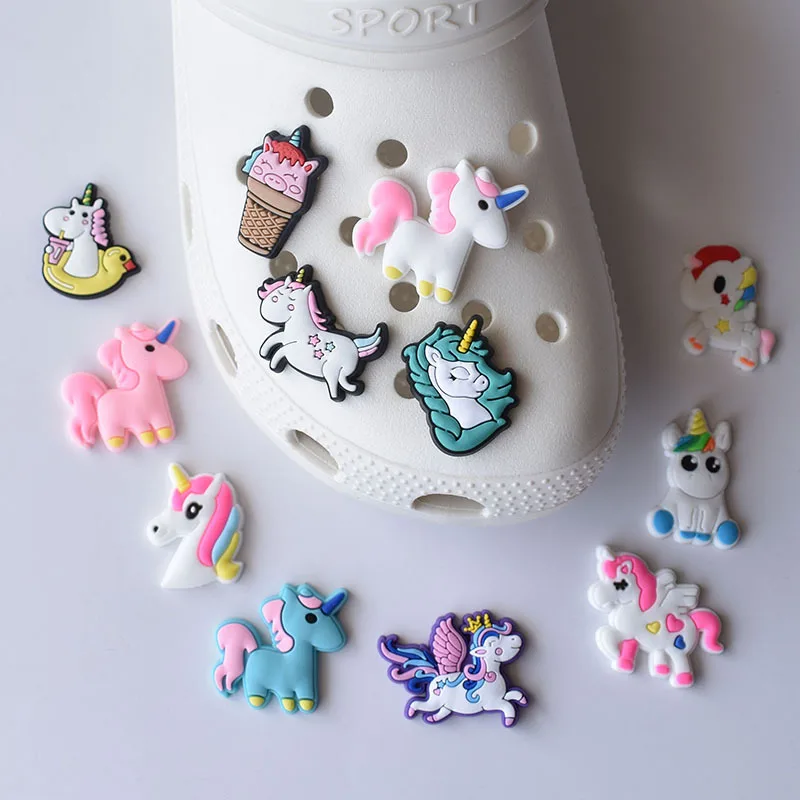 2021-2022 Season Unicorn PVC Soft Rubber Shoe Ornament Decoration Removable Garden Shoe Ornament Shoe Buckle  Charms for Crocses