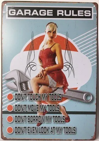 Металлическая жестяная вывеска Woman &quotGarage Rules&quot Do Not Touch My Инструменты ретро