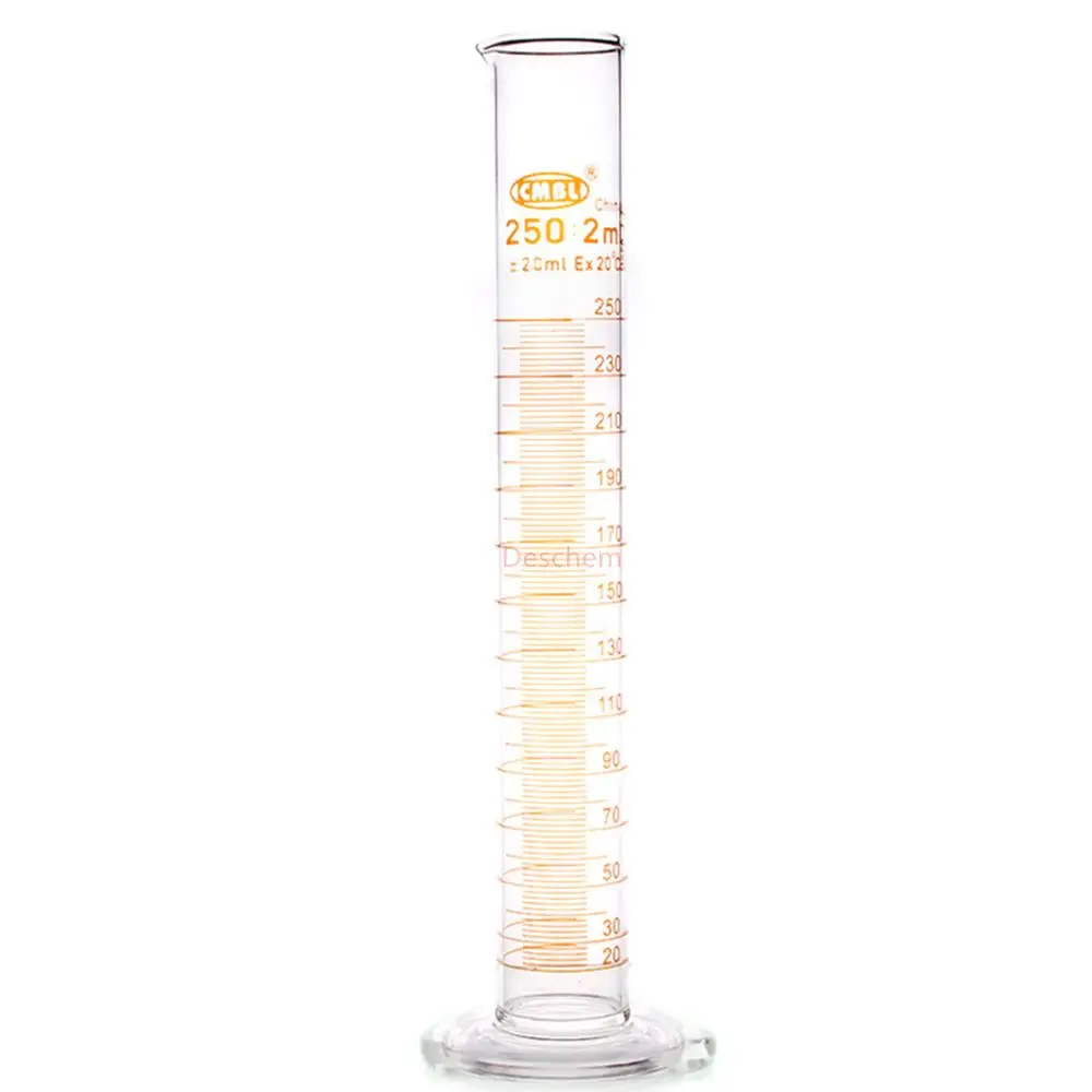 250ml Glass Measuring Cylinder With Graduation & Spout Mouth Lab Chemistry Glassware