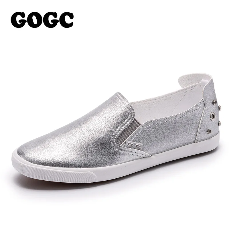 GOGC/обувь с кристаллами и заклепками, Женская дышащая дизайнерская обувь, женские Роскошный холст, женские белые кроссовки, повседневная обувь G980 - Цвет: G980-3