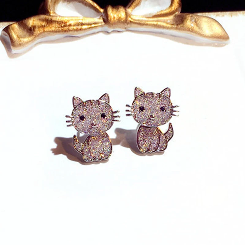 Cute Cat Exquisite Shine CZ Earring for Mujer Temperament Fashion Pave Inlaid Zircon Stud Earring Wedding Jewelry Accessories - Image 5