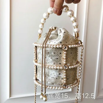 

Hand-made Pearl Handbags for Women 2020 Bucket Shoulder Bag Designer Ladies Hand Bags Diamonds Evening Cluth Purse Luxury Bags