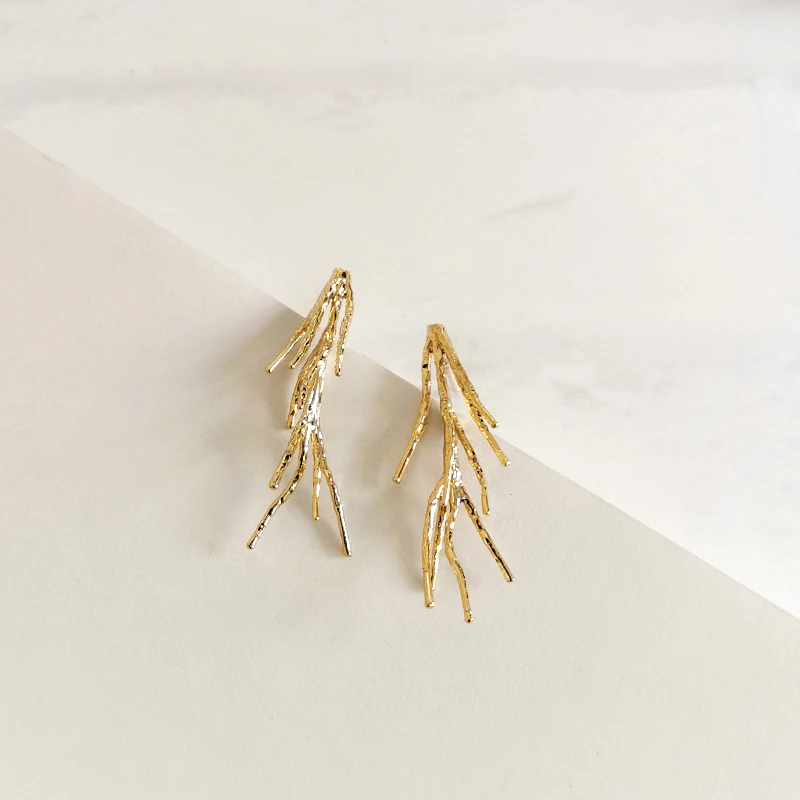 Peri'sBox многострочные линии дерево геометрические серьги латунь золото серьги гвоздики для женщин минималистичные серьги сверкающие ювелирные украшения каждый день