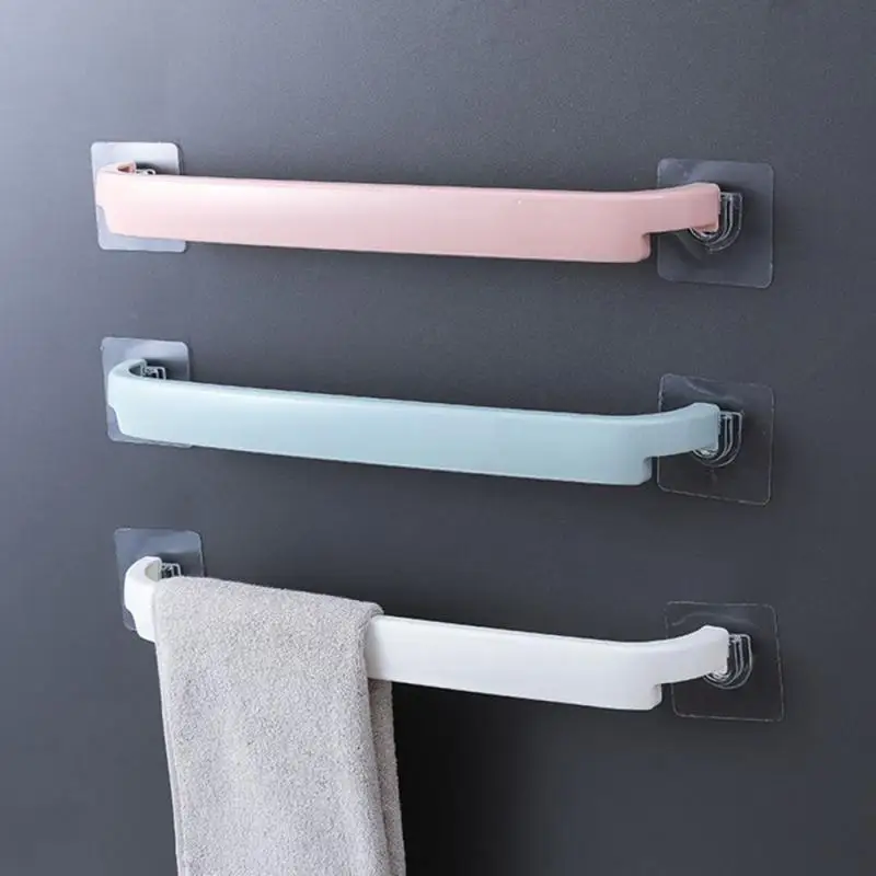 Bathroom Organizer Plastic Towel Bar Drying Rack Traceless Hanging Shoe Holder Wall Mount Roll Tissue Paper Hanger Storage Stand |