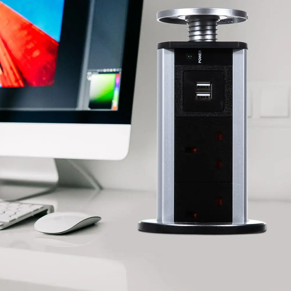 Выдвижная розетка электрическая всплывающая Настольная с 3 разъемами 2 USB