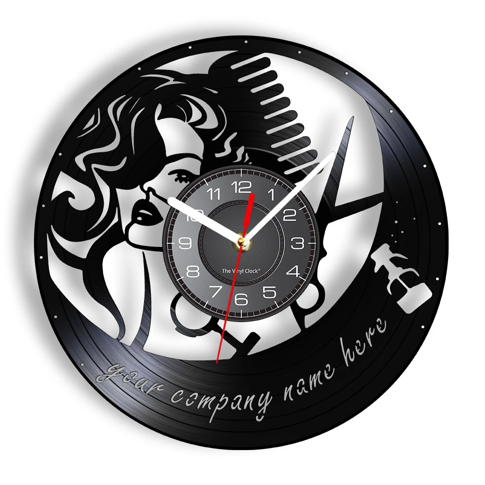 Salon Company Custom Wall Clock Made Of Vinyl Album Record Hairdressing  Tools Luminous Wall Watch Decor For Hair Salon & Stylist|Wall Clocks| -  AliExpress