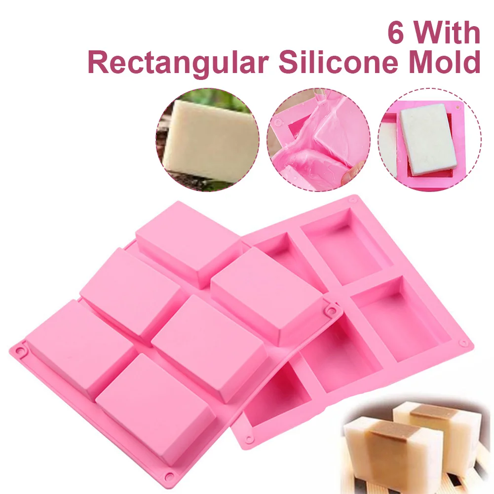 In Stock 1PC 6 Cavity Plain Rectangle Soap Mold Silicone Craft DIY