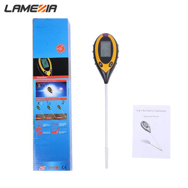 

LAMEZIA Soil Moisture Monitor 4 In 1 Digital PH Meter Temperature Sunlight Tester For Plants Gardening Farming With Blacklight